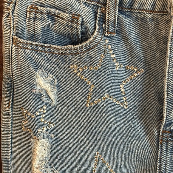Simple Society Y2K light wash distressed stars rhinestones high rise jeans 5/27 - Picture 8 of 16